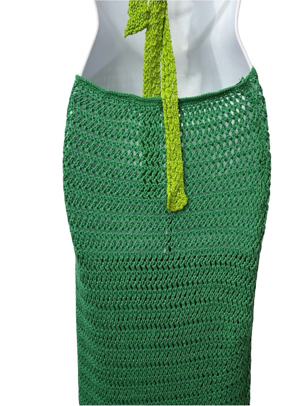 Peppermayo Haven Crochet Maxi Dress Green two-tone halter neck Size XS/S - Picture 11 of 16